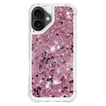 iPhone 17 Glitter Quicksand TPU Cover - Rosaguld hjerter