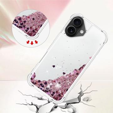 iPhone 17 Glitter Quicksand TPU Cover - Rosaguld hjerter