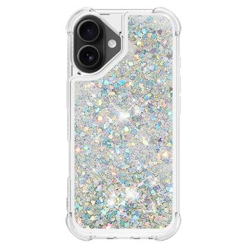 iPhone 17 Glitter Quicksand TPU Cover - Sølvhjerter