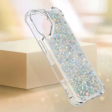 iPhone 17 Glitter Quicksand TPU Cover - Sølvhjerter