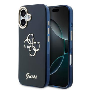 iPhone 17 Guess IML 4G Script Metal Logo Cover - Blå