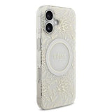 iPhone 17 Guess IML Flowers Allover Electro Cover med Perlestrop - MagSafe-kompatibel - Hvid