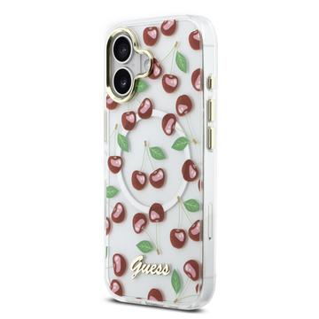 iPhone 17 Guess IML Glitter Cherry Hybrid Cover - MagSafe-kompatibelt - Gennemsigtigt