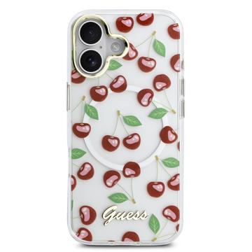 iPhone 17 Guess IML Glitter Cherry Hybrid Cover - MagSafe-kompatibelt - Gennemsigtigt