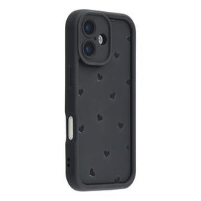 iPhone 17 stødsikkert TPU-cover med hjertemønster og forhøjede kanter - sort