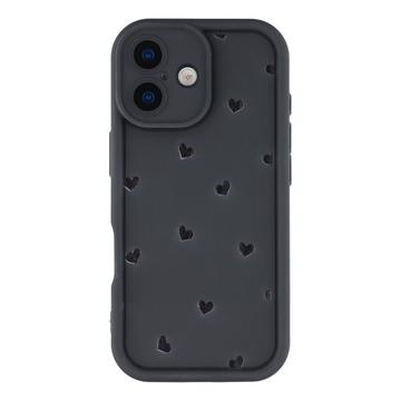 iPhone 17 stødsikkert TPU-cover med hjertemønster og forhøjede kanter - sort