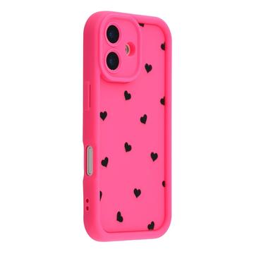 iPhone 17 stødsikkert TPU-cover med hjertemønster og forhøjede kanter - Hot Pink
