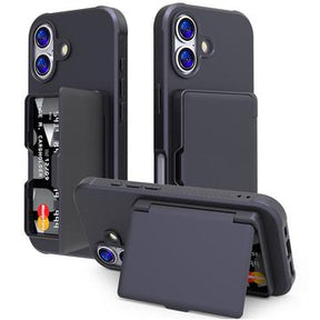 iPhone 17 Hybrid Cover med Spejl og Kortholder - Sort