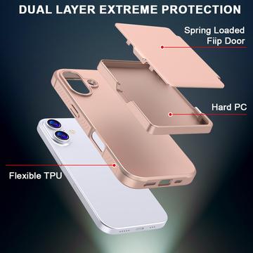 iPhone 17 Hybrid Cover med Spejl og Kortholder - Pink