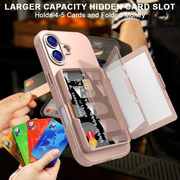 iPhone 17 Hybrid Cover med Spejl og Kortholder - Pink