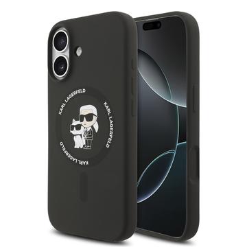 iPhone 17 Karl Lagerfeld Karl and Choupette MagSafe Cover i flydende silikone - Sort