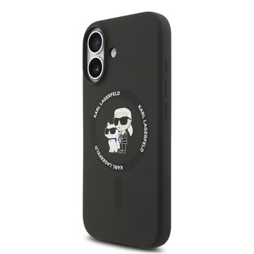 iPhone 17 Karl Lagerfeld Karl and Choupette MagSafe Cover i flydende silikone - Sort