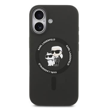 iPhone 17 Karl Lagerfeld Karl and Choupette MagSafe Cover i flydende silikone - Sort