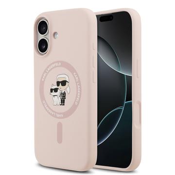 iPhone 17 Karl Lagerfeld Karl and Choupette MagSafe Cover i flydende silikone - Pink