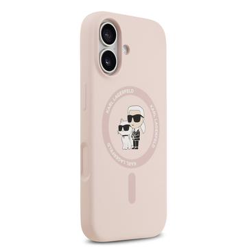 iPhone 17 Karl Lagerfeld Karl and Choupette MagSafe Cover i flydende silikone - Pink