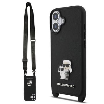 iPhone 17 Karl Lagerfeld Saffiano Crossbody Metal Karl & Choupette Cover - Sort