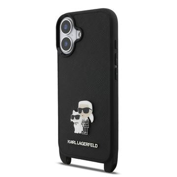 iPhone 17 Karl Lagerfeld Saffiano Crossbody Metal Karl & Choupette Cover - Sort