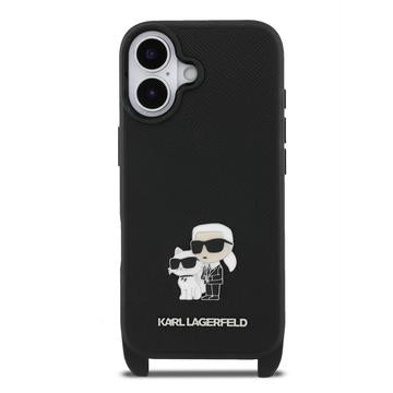 iPhone 17 Karl Lagerfeld Saffiano Crossbody Metal Karl & Choupette Cover - Sort