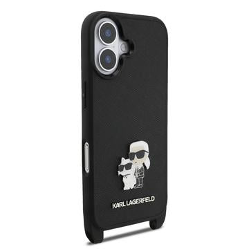 iPhone 17 Karl Lagerfeld Saffiano Crossbody Metal Karl & Choupette Cover - Sort