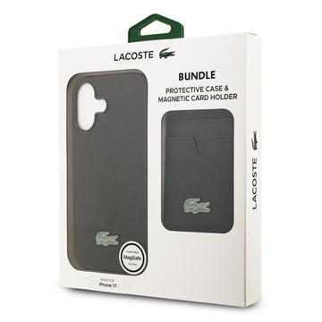 iPhone 17 Lacoste Iconic Petit Pique MagSafe cover og magnetisk kortholder - Sort
