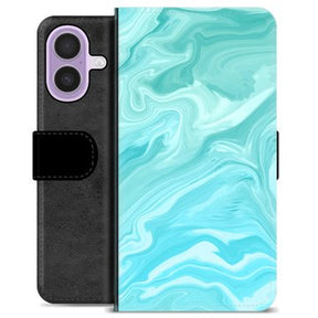 iPhone 17 Premium Flip Cover med Pung - Blå Marmor