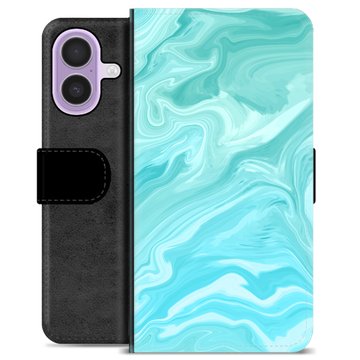 iPhone 17 Premium Flip Cover med Pung - Blå Marmor