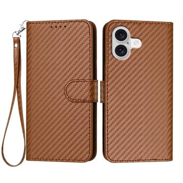 iPhone 17 Premium Wallet-etui med rem - kulfiberstruktur - Kulstofkaffe