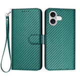 iPhone 17 Premium Wallet-etui med rem - kulfiberstruktur - Kulstofgrøn