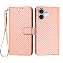 iPhone 17 Premium Wallet-etui med rem - kulfiberstruktur - Kulstoflyserød