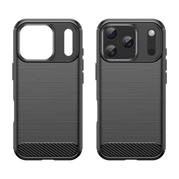 iPhone 17 Pro Børstet TPU Cover - Karbonfiber - Sort