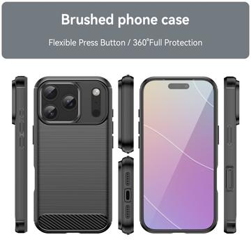 iPhone 17 Pro Børstet TPU Cover - Karbonfiber - Sort