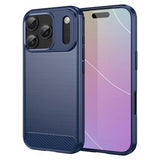 iPhone 17 Pro Børstet TPU Cover - Karbonfiber - blå