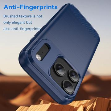 iPhone 17 Pro Børstet TPU Cover - Karbonfiber - blå