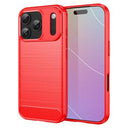 iPhone 17 Pro Børstet TPU Cover - Karbonfiber - rød