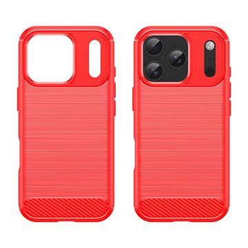 iPhone 17 Pro Børstet TPU Cover - Karbonfiber - rød