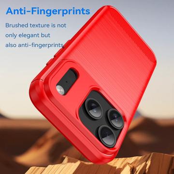 iPhone 17 Pro Børstet TPU Cover - Karbonfiber - rød