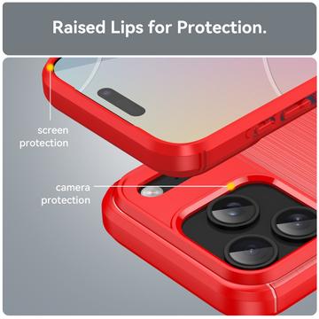 iPhone 17 Pro Børstet TPU Cover - Karbonfiber - rød