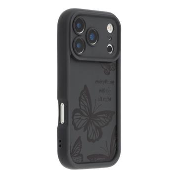 iPhone 17 Pro TPU-cover med Sommerfugleprint - Sort