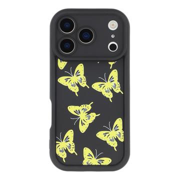 iPhone 17 Pro TPU-cover med Sommerfugleprint - Gul / Sort