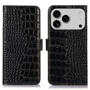 iPhone 17 Pro Crocodile Series Læderpung med RFID - Sort