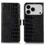 iPhone 17 Pro Crocodile Series Læderpung med RFID - Sort