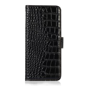iPhone 17 Pro Crocodile Series Læderpung med RFID - Sort