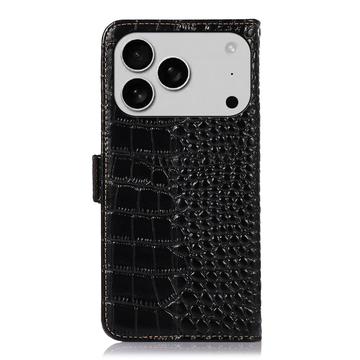 iPhone 17 Pro Crocodile Series Læderpung med RFID - Sort