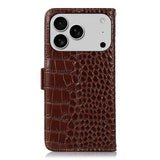 iPhone 17 Pro Crocodile Series Læderpung med RFID - Brun