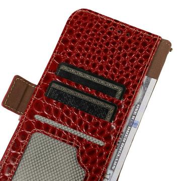 iPhone 17 Pro Crocodile Series Læderpung med RFID - Rød