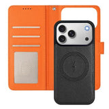 iPhone 17 Pro aftageligt pungetui med MagSafe, RFID-beskyttelse og håndrem - sort / orange