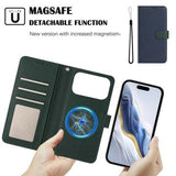 iPhone 17 Pro aftageligt pungetui med MagSafe, RFID-beskyttelse og håndrem - blå / grøn