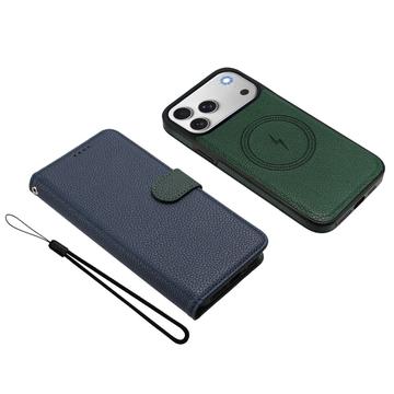 iPhone 17 Pro aftageligt pungetui med MagSafe, RFID-beskyttelse og håndrem - blå / grøn