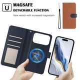 iPhone 17 Pro aftageligt pungetui med MagSafe, RFID-beskyttelse og håndrem - brun / blå