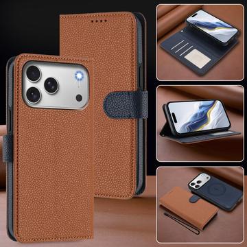 iPhone 17 Pro aftageligt pungetui med MagSafe, RFID-beskyttelse og håndrem - brun / blå